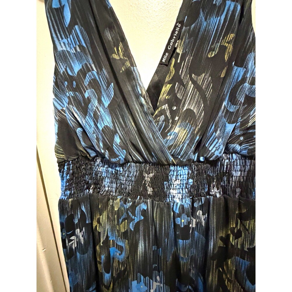 Mlle Gabrielle Maxi Dress 2X Black Blue Floral V-Neck Sleeveless Long